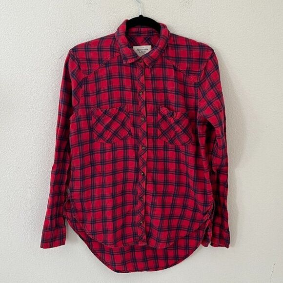 Abercrombie & Fitch Red Plaid Button Down Flannel Shirt Medium - Picture 2 of 11